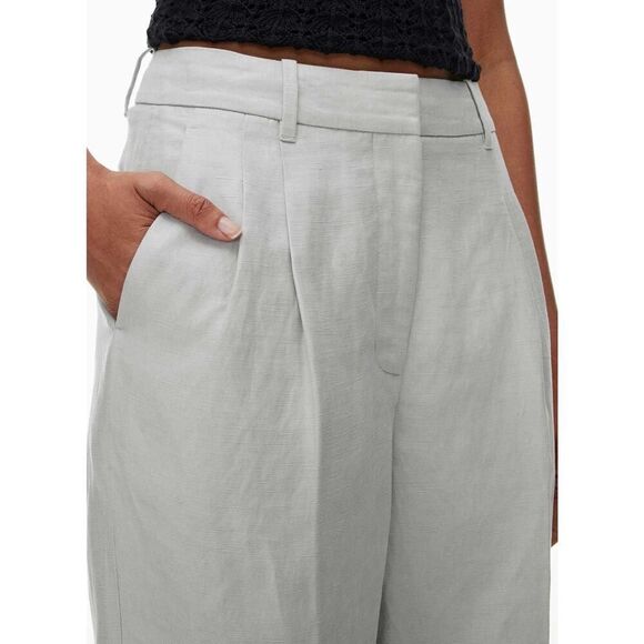 Aritzia The Effortless Linen High-waisted wide-leg linen pants Grey sz 12 - Picture 4 of 14